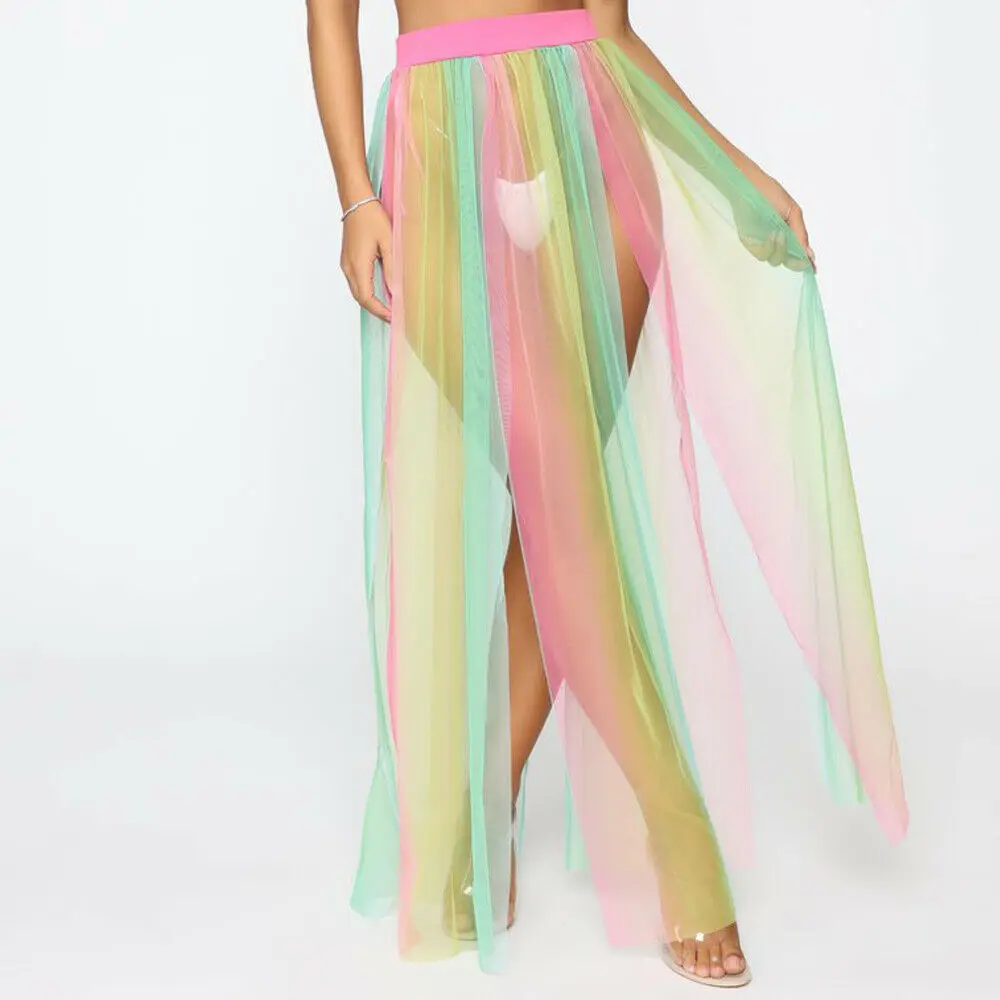 Новый стиль женский купальник бикини накидка прозрачная пляжная юбка саронг