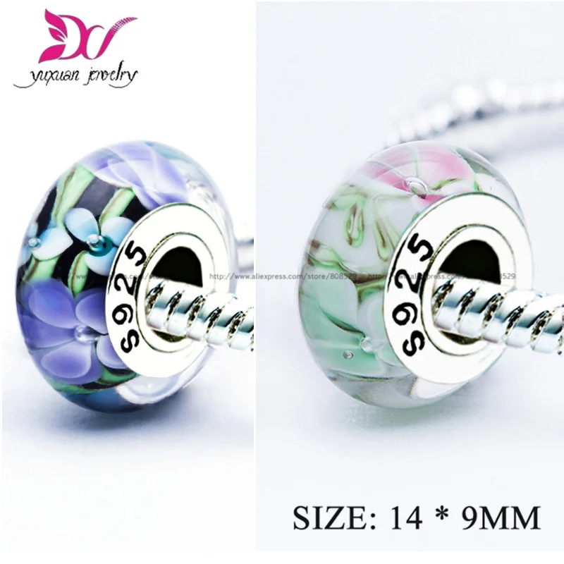 2016 S925 Стерлинговое Серебро Красочные Бусины очаровательные бусины из муранского