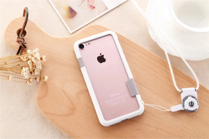 Белый Для Apple iPhone 7 Plus/для iphone 8 Plus, мягкий силиконовый чехол-бампер из ТПУ, рамка, чехол для телефона с ремешком на шею, веревка, цепь - Цвет: Белый