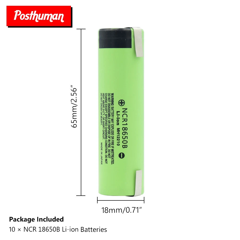 POSTHUMAN высокого стока 20A 3400mAh NCR 18650B аккумуляторная батарея с DIY никелевые вкладки