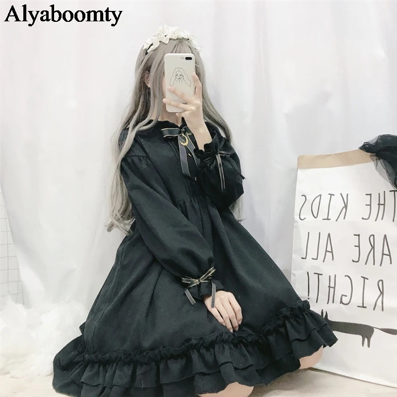 Японское летнее женское платье в стиле Лолиты; праздничное платье принцессы в готическом стиле с бантом и черной луной; платье для костюмированной вечеринки; Kawaii; Рождественский подарок; платье с оборками