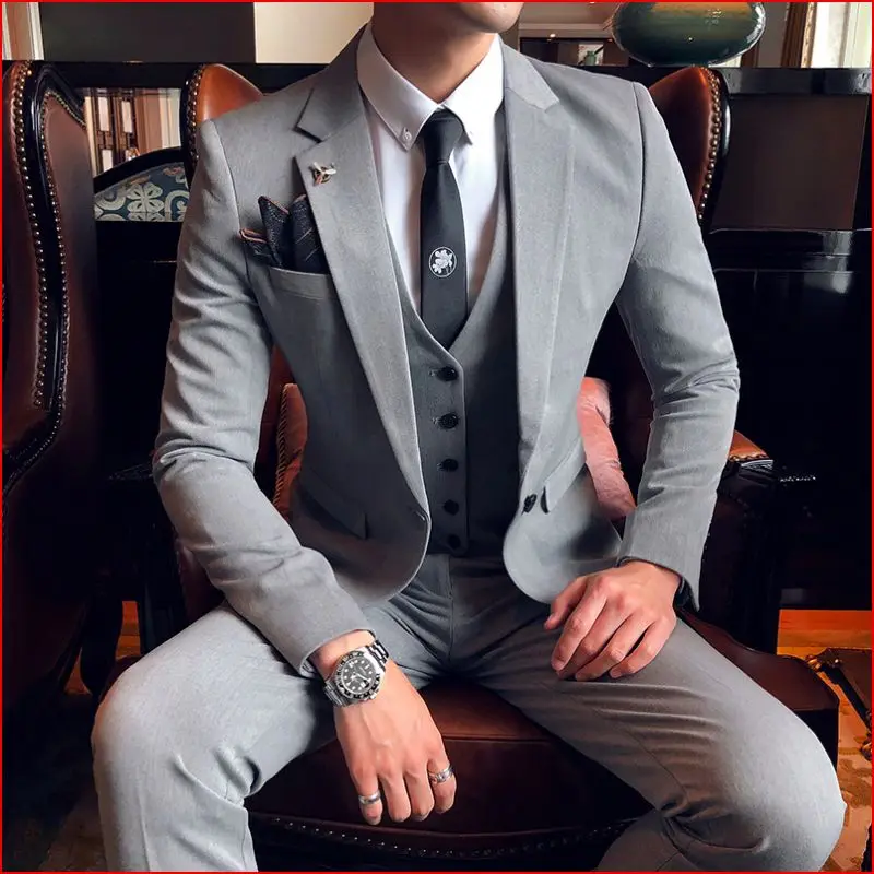 

New Arrival One Button Groomsmen Notch Lapel Groom Tuxedos Men Suits Wedding/Prom Best Man Blazer ( Jacket+Pants+Vest+Tie)A87