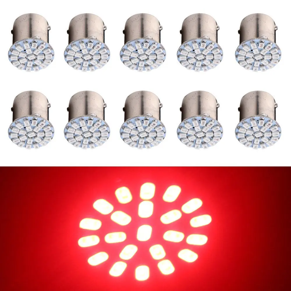 

10 Unidades 12V Lampadas De RE 22 Leds Smd 1156 Ba15s P21w 1 Polo vermelho