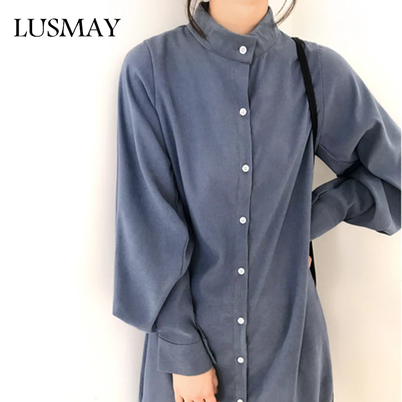 Женское длинное платье рубашка повседневное свободное уличное большого размера