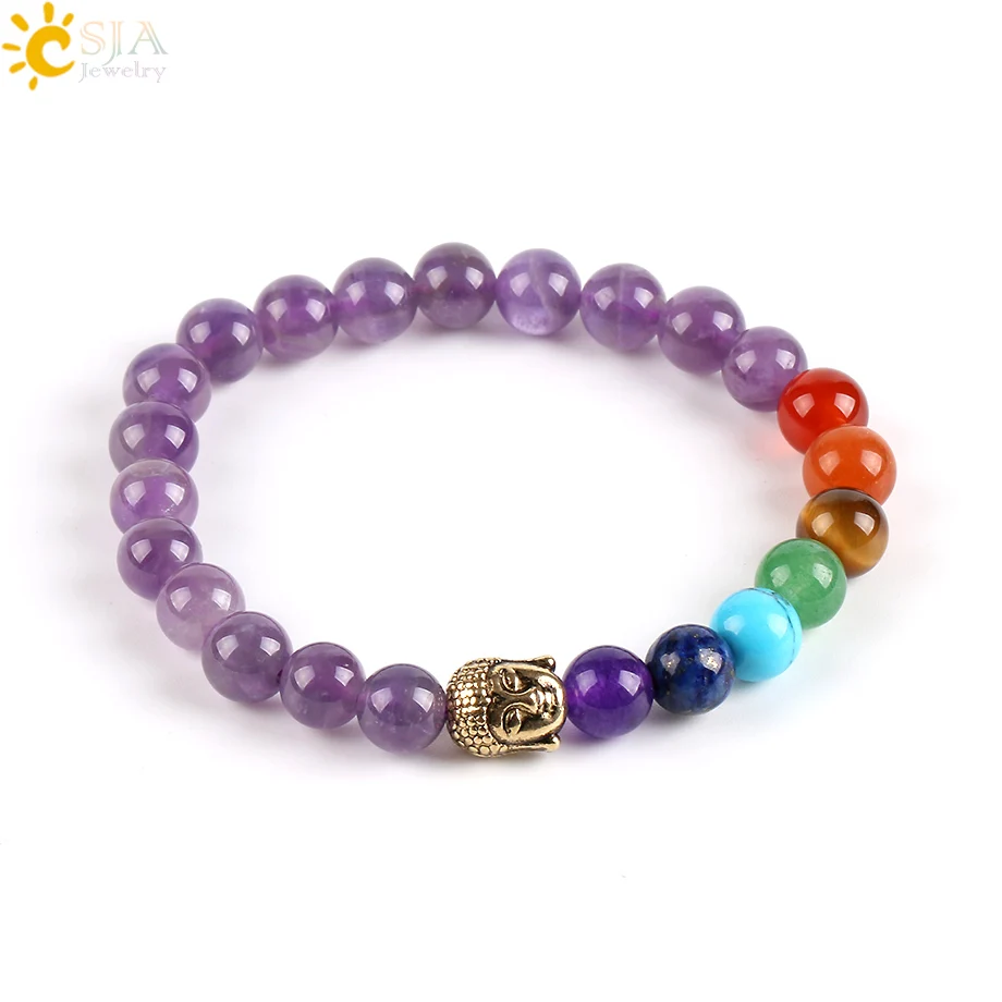 Женский браслет CSJA 8 мм из натурального фиолетового камня 7 дюймов|meditation jewelry|women