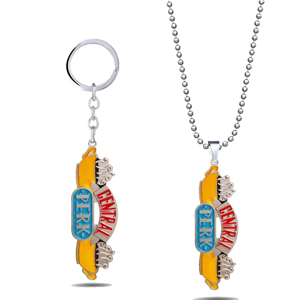 

TV Show Friends Key Chain Necklaces Central Perk Coffee Pendant Choker Necklace Chain Keychain Keyrings Gift Jewelry for Mens