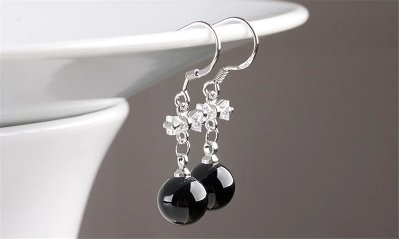 Женские серьги капельки LUKENI модные из серебра 925 пробы с черными кристаллами
