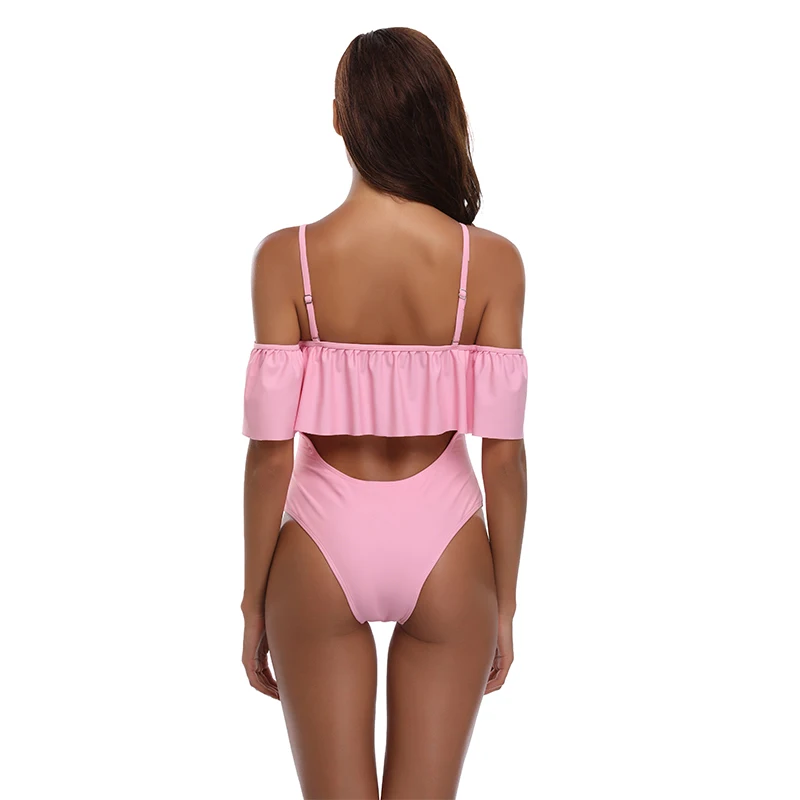 

New Sexy Off Shoulder Swimsuit Women One Piece Suit Hollow Bathing Suit S-XL Girl Solid Color Swimwear Backless Padded Monokini