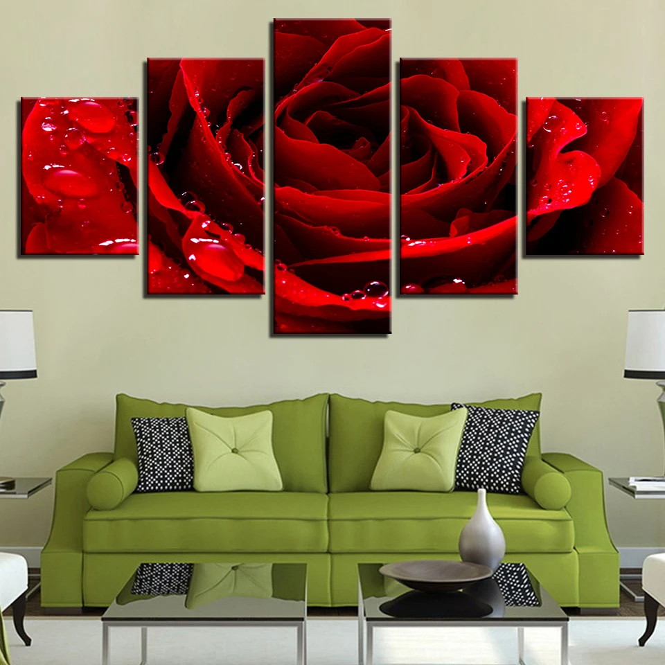 Flower Poster Rose Red Yellow White Purple Blue Pink Black Wall 5 Pictures Living Room color Painting Art Anime Home Decor 47 | Дом и сад