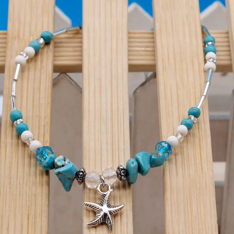 Ручная работа сплава кристаллической морской звезды на летние бохемские женские ножные браслеты-цепочки.