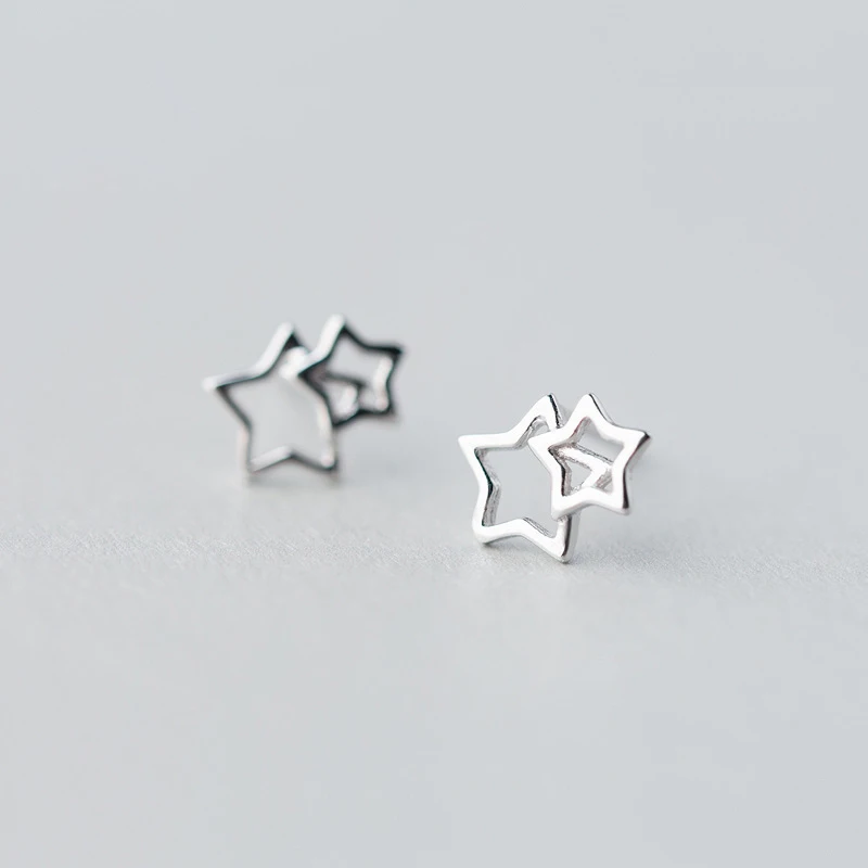 925 sterlingSV star stud earrings female fashion small fresh hollow five-pointed for women | Украшения и аксессуары