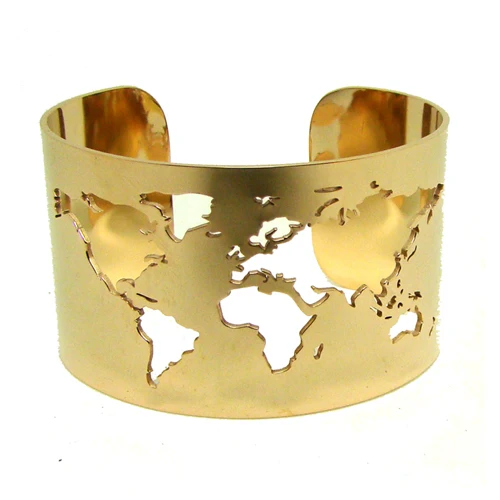 Rose Gold Карта мира, Браслет-манжета с вырезами, браслет для путешествий, ювелирные изделия из нержавеющей стали, ширина 40 мм, лазерная гравировка, тонкий полированный круглый угол - Окраска металла: Rose Gold