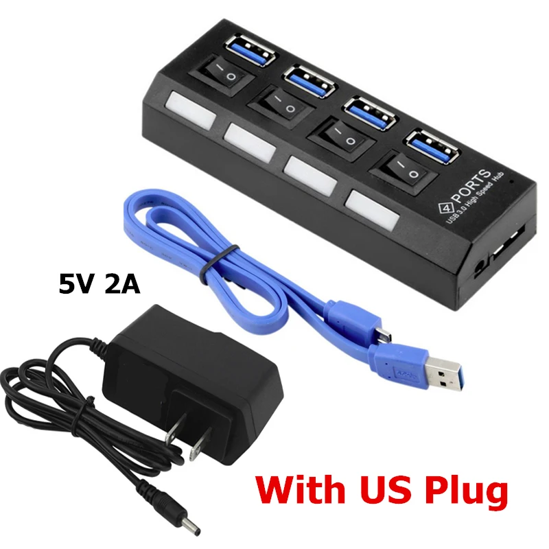 Black and US Adapter Высокоскоростной 4 порта USB 3,0 концентратор USB3.0 концентратор портативный OTG концентратор USB разветвитель для Apple Macbook Air ноутбук ПК планшет аксессуары - Цвет: Black and US Adapter