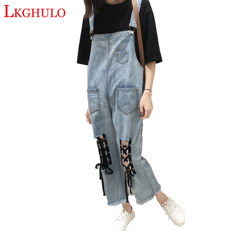 2018 корейский стиль Женский Повседневный женский джинсовый комбинезон с дырками