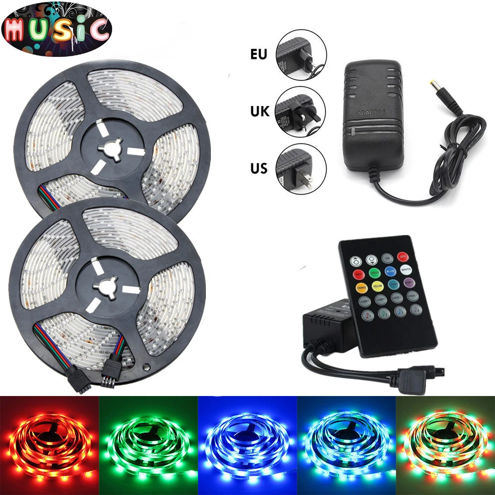 Светодиодный ленточный светильник SMD 2835 RGB 5 м/10 м Полоска датчик звука гибкая