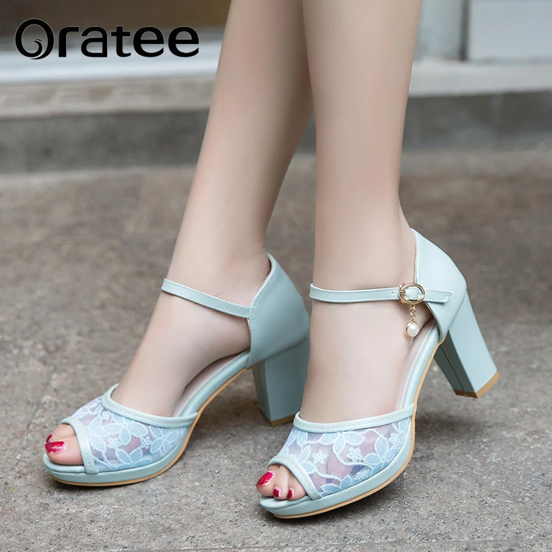 Летние босоножки на высоком каблуке с открытым носком Туфли лодочки из сетчатого