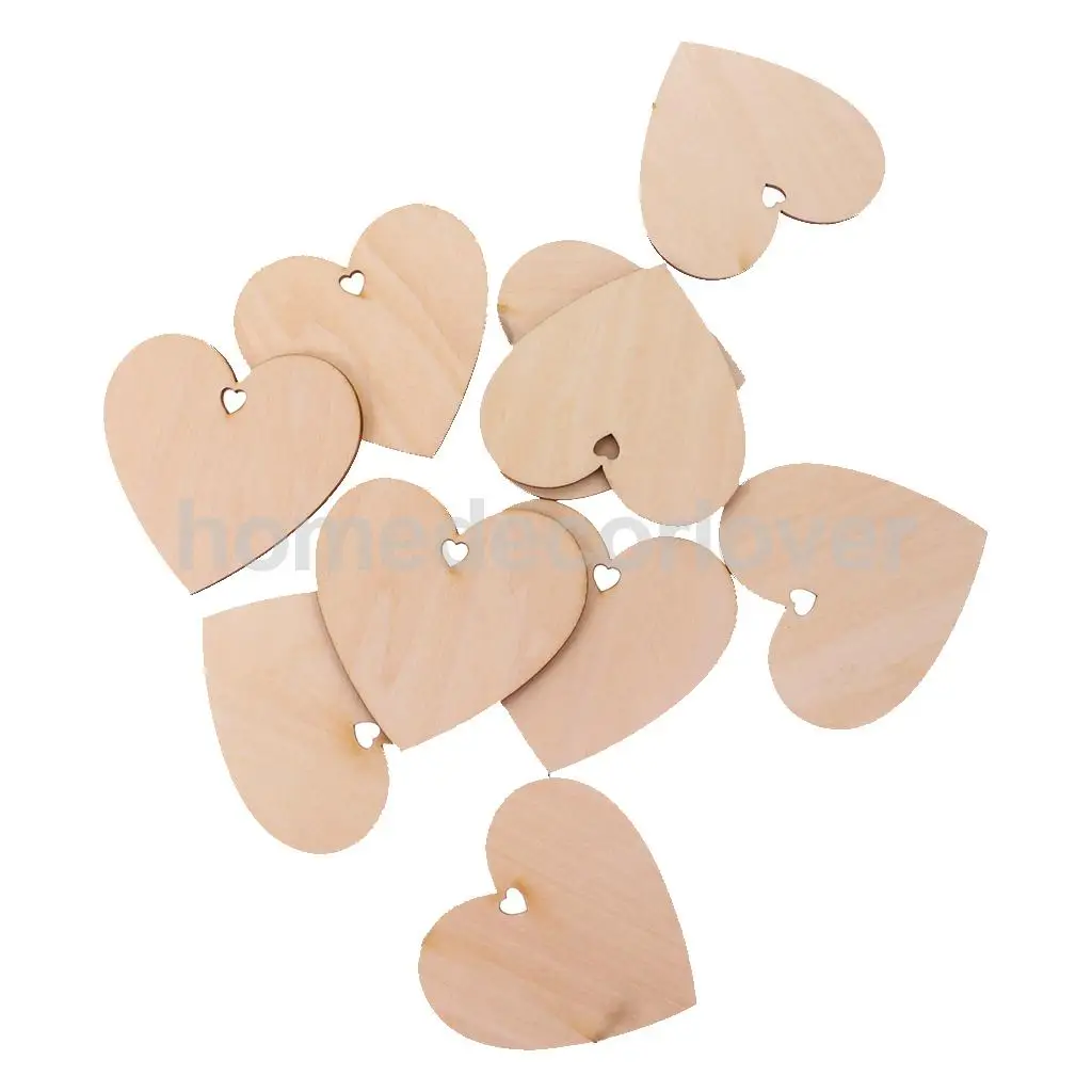 25 штук деревянные формы выреза незавершенный кусочек сердца с отверстием для