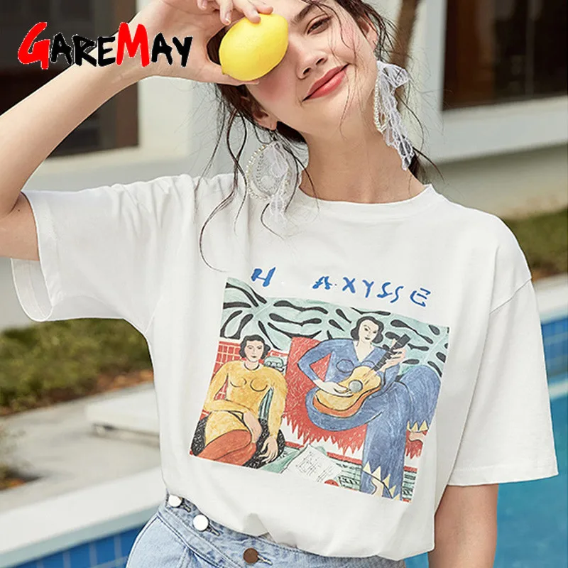 Женские футболки с принтом и коротким рукавом корейские повседневные в стиле