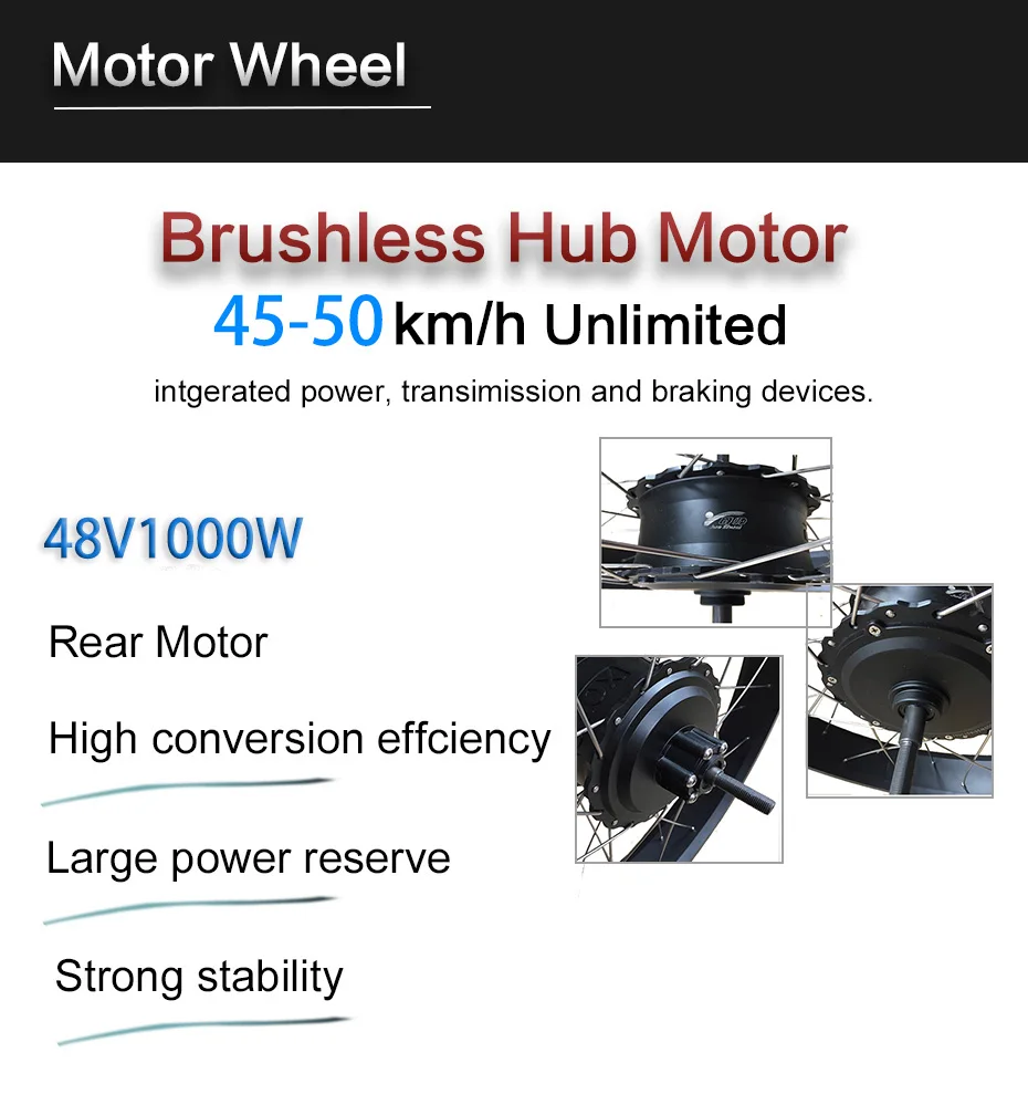 2" 26" 4,0 комплект для электрического велосипеда 48V 1000W с 48V16AH/20AH/LG26A Батарея с толстыми покрышками задний мотор для центрального движения колеса Электрический в комплекте, фара для электровелосипеда в комплект