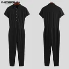 INCERUN 2020 мужской однотонный комбинезон с коротким рукавом, приталенный спортивный костюм для бодибилдинга в уличном стиле, Мужские штаны размера плюс