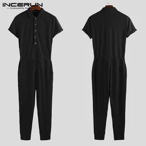 INCERUN 2020 мужской однотонный комбинезон с коротким рукавом, приталенный спортивный костюм для бодибилдинга в уличном стиле, Мужские штаны размера плюс