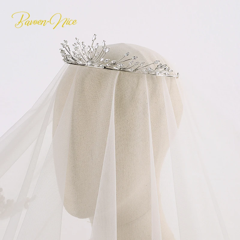 European Simple Leaves Zircon Bridal Hair Jewelry Crystal Bride Tiara Crowns Silver Wedding Accessories | Украшения и аксессуары