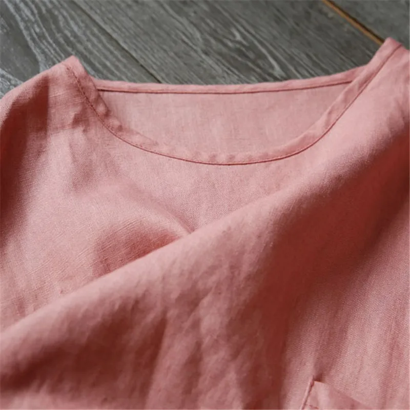 Новинка 2019 винтажное льняное женское длинное платье Осеннее свободное с круглым