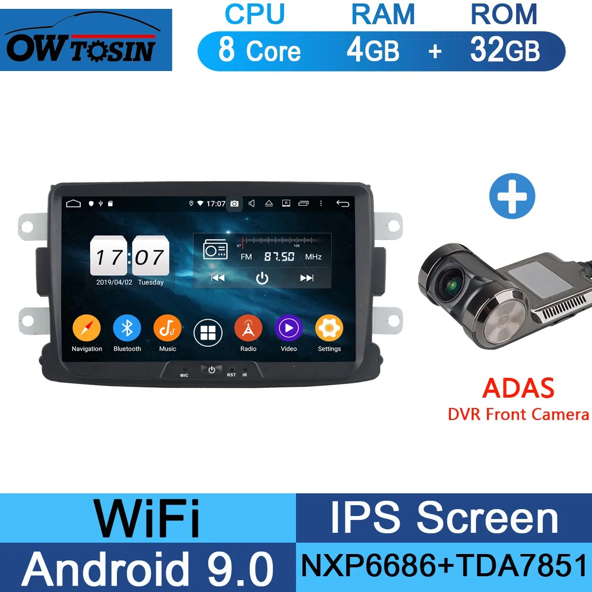 32G Adas Camera " ips 8 ядерный 4 Гб ram+ 64 Гб rom Android 9,0 автомобильный DVD радио gps для Renault Dacia Sandero Duster Lada Xray Logan 2 DSP CarPlay плеер - Цвет: 32G Adas Camera