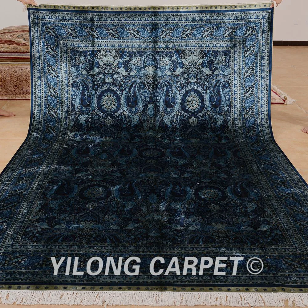 Yilong 6 56 'x9. 84 'персидский ковер галерея темно синий vantage турецкие узлы Шелковый