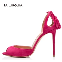women peep toe high heel sandals with tassel pink cut outs dorsay black evening dress heels ladies summer heeled shoes 2021