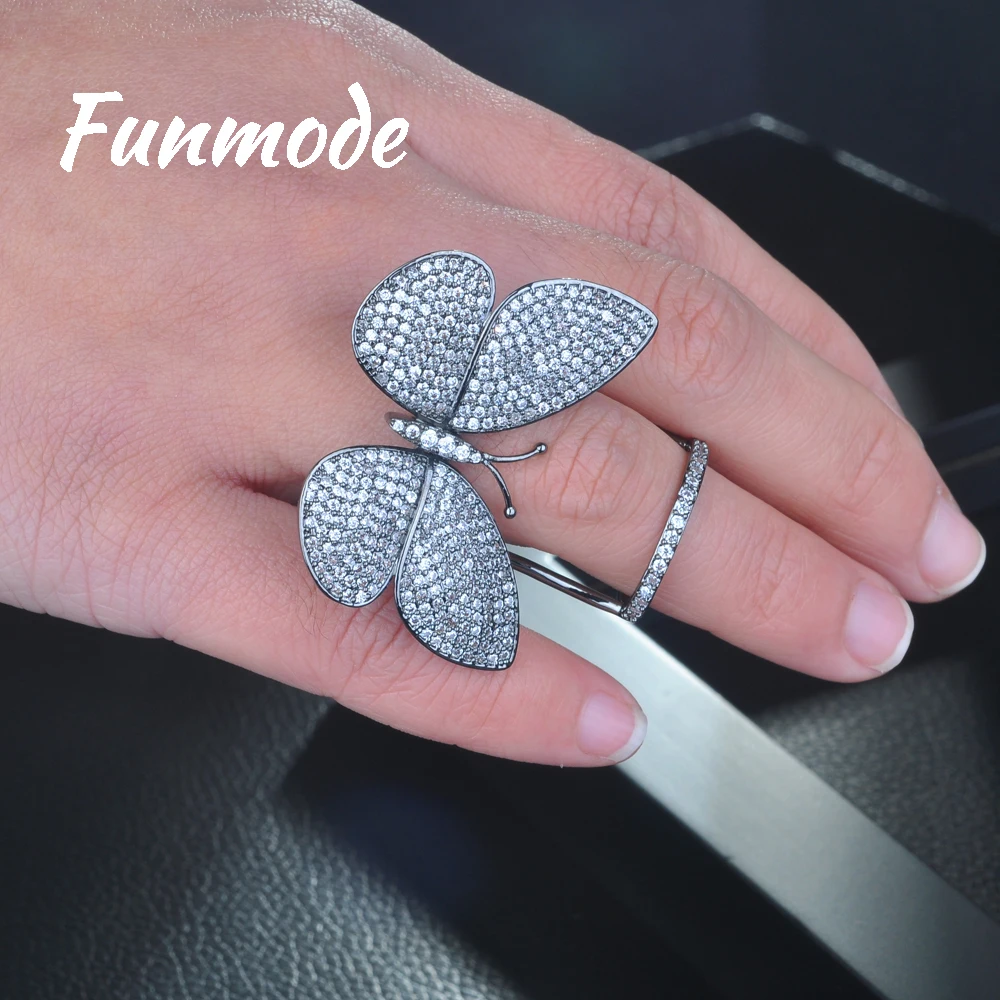 

Женские кольца в форме бабочки Funmode, с черным покрытием, с микро паве