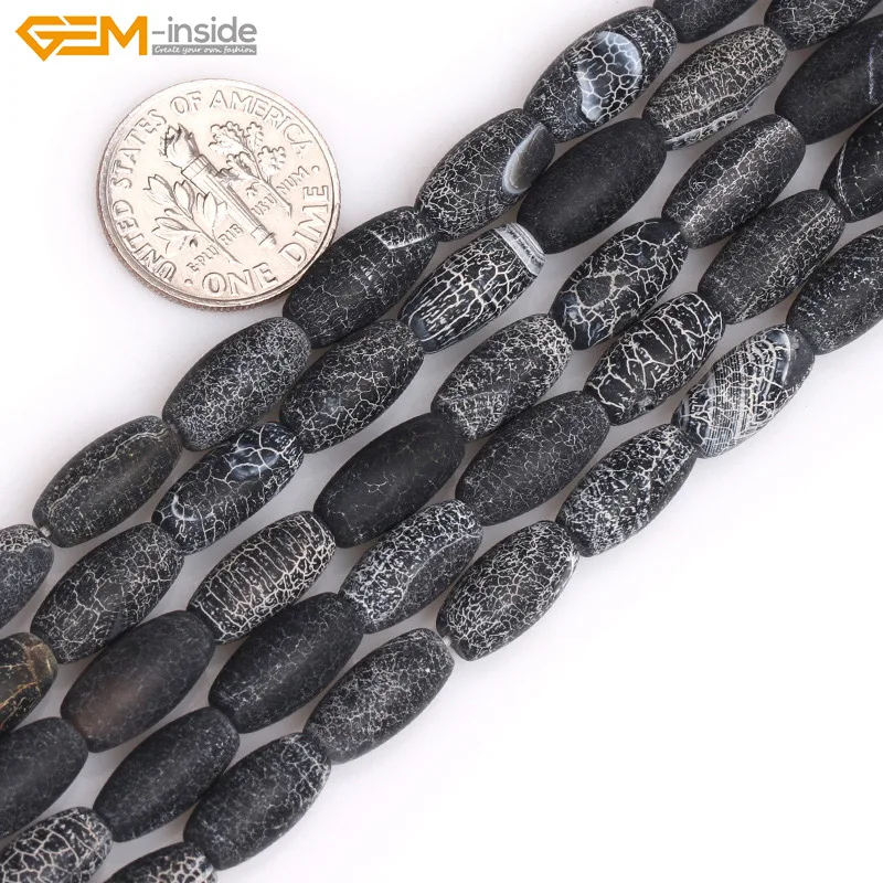 Gem-inside Natural Stone Beads Matte Frosted Olive Rice Black Agates For Jewelry Making 15inch DIY | Украшения и аксессуары