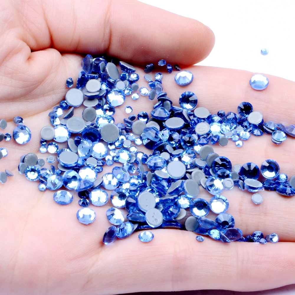 

Light Sapphire Hotfix Crystal Rhinestones For Nails ss6-ss30 And Mixed Glue Backing Iron On Glass Chatons DIY Clothes Bags Shoes