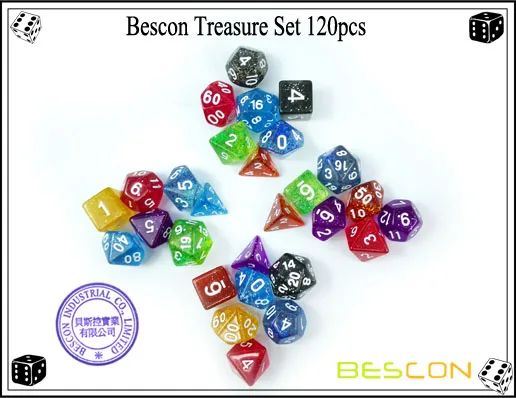 Bescon 120 шт. набор с сокровищами, случайным образом смешанные ролевые кости набор из 120; многогранные кости микс радужных блесток, драгоценных камней, завиток, каменных стилей