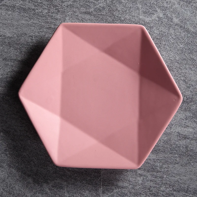 Pink Креативная Скандинавская керамическая матовая Шестигранная тарелка стейк, пицца Западная тарелка ins салатная тарелка столовая посуда 6 дюймов/8 дюймов блюдо - Цвет: Pink