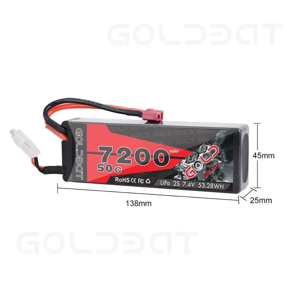 2 единицы GOLDBAT 7200mAh LiPo батарея 2S 50C для RC lipo с Т образной вилкой Car Truck Tank Losi Traxxas Slash