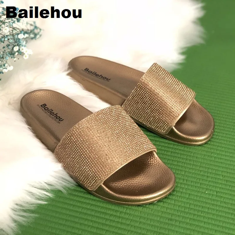 Женские шлепанцы Bailehou Мягкие Шлепанцы со стразами для пляжа | Обувь