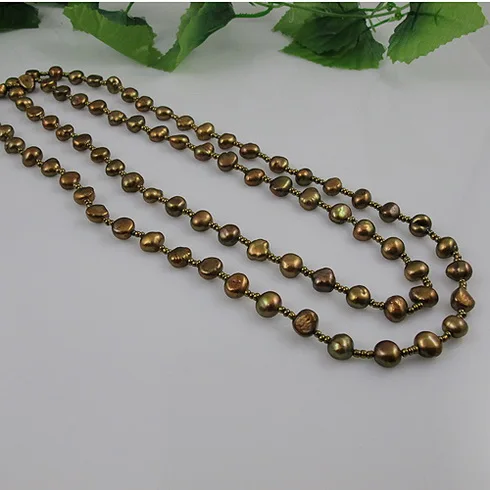 

Unique Pearls jewellery Store AA 6-9MM Brown Color Baroque Freshwater Pearl Necklace 120cm Long Pearl Jewelry Free Shipping
