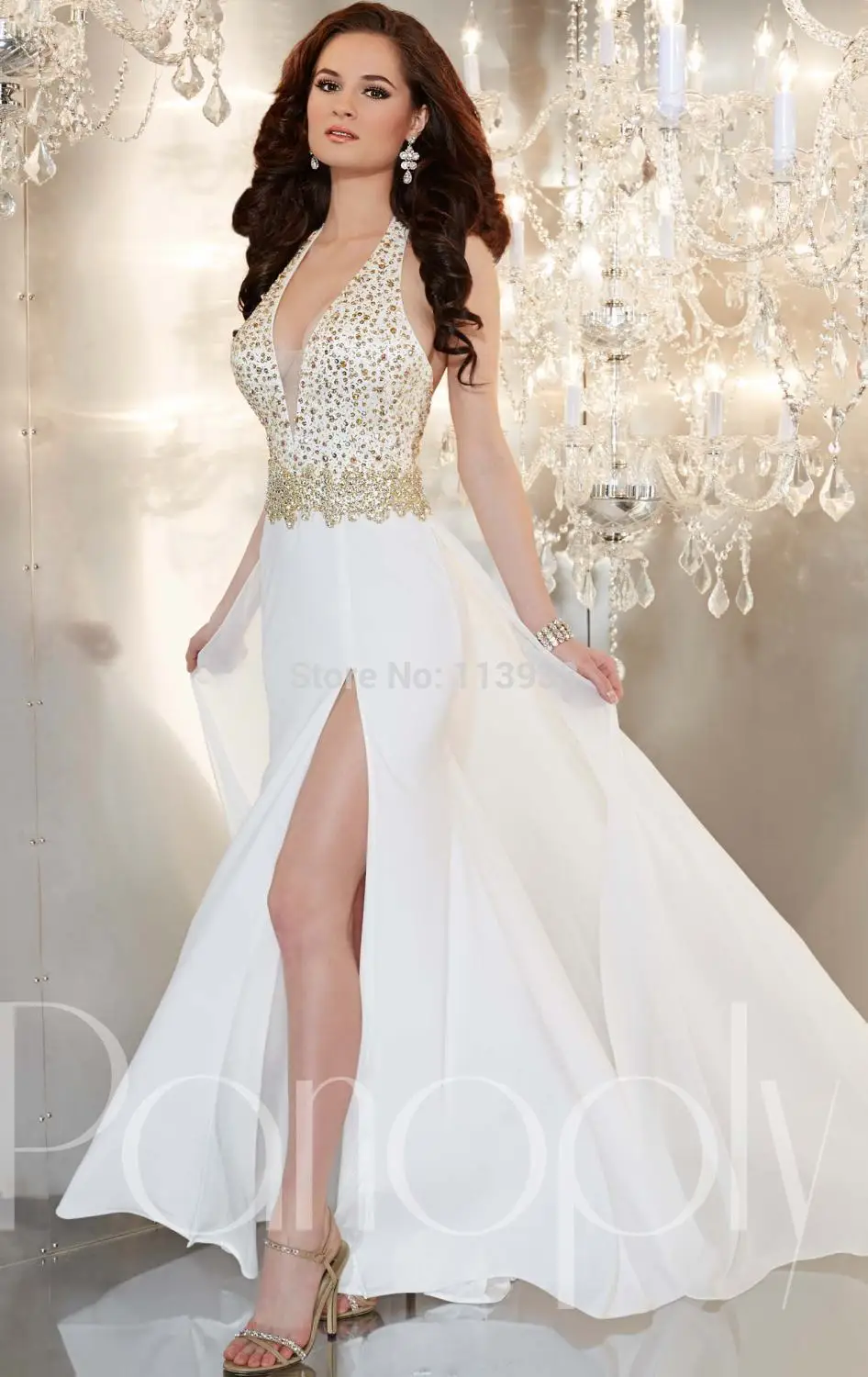 Sexy Plus Size Evening Dresses A-Line Floor-Length Built-In Bra Crystal None Halter Off The Shoulder Sleeveless Natural Chiffon | Свадьбы и