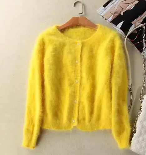 Yellow Блузка из натуральной норки, кашемировый свитер с пуговицами, кашемировые кардиганы, женская одежда, низкая Скидка, tsr590 - Цвет: Yellow