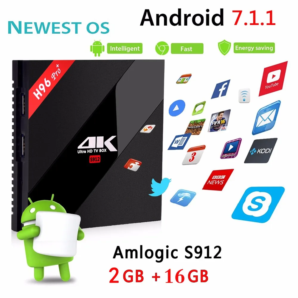 H96 Pro + ТВ Box Amlogic S912 64bit Восьмиядерный поле листа H.265 2 4 г/5 8 ГГц wi-Fi Bluetooth Smart Декодер