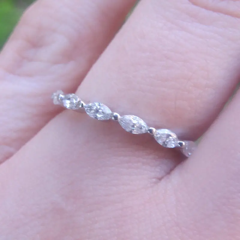 Однотонное 14k белое золото 0.18ct драгоценные камни маркиза свадебное кольцо