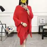 

Style 2018 autumn winter chic v-neck solid pockets female casual coat tassel criss-cross cloak batwing sleeve coat