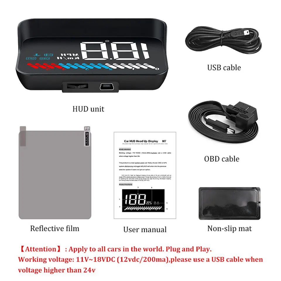 

GPS Hud OBD Head-up Display Digital Speed Display Speedometer RPM Water Temperature Alarm Universal With For All Vehicles