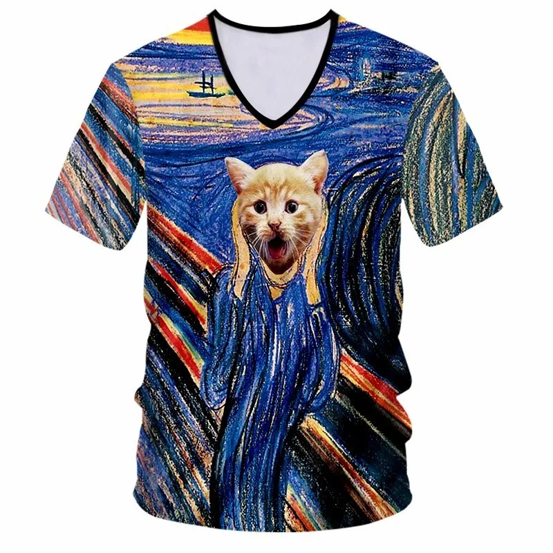 OGKB Мужская разноцветная полосатая футболка с v-образным вырезом Забавные 3D