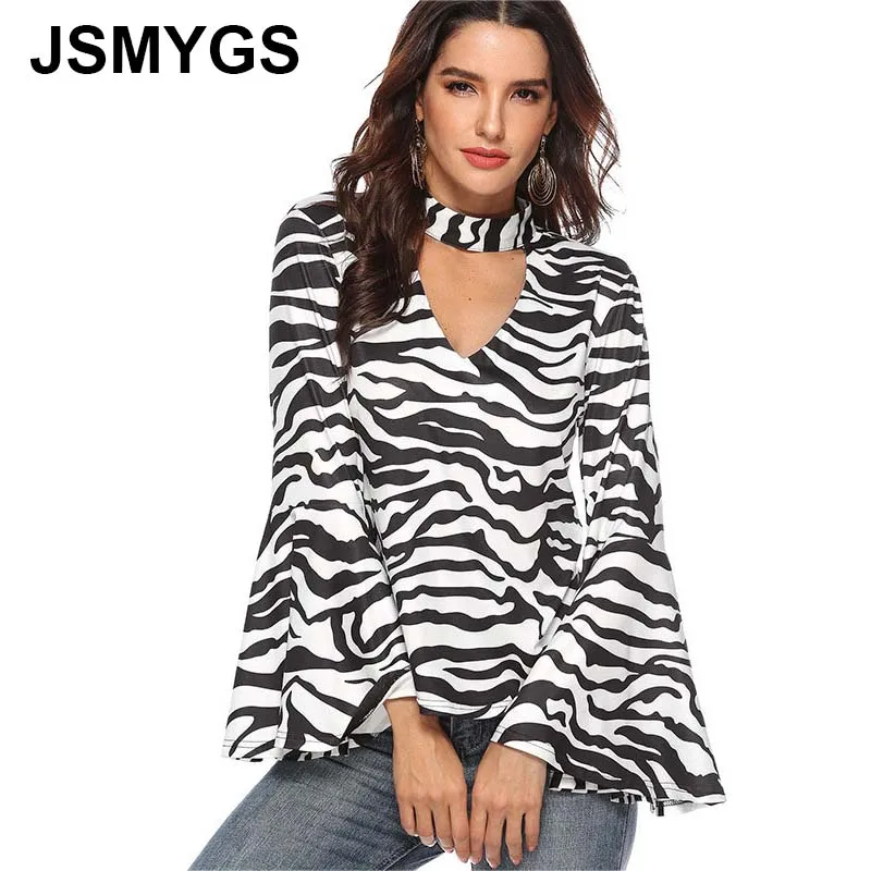 JSMYGS Мода 2019 Новая женская рубашка с длинным рукавом Сексуальная зебра узор