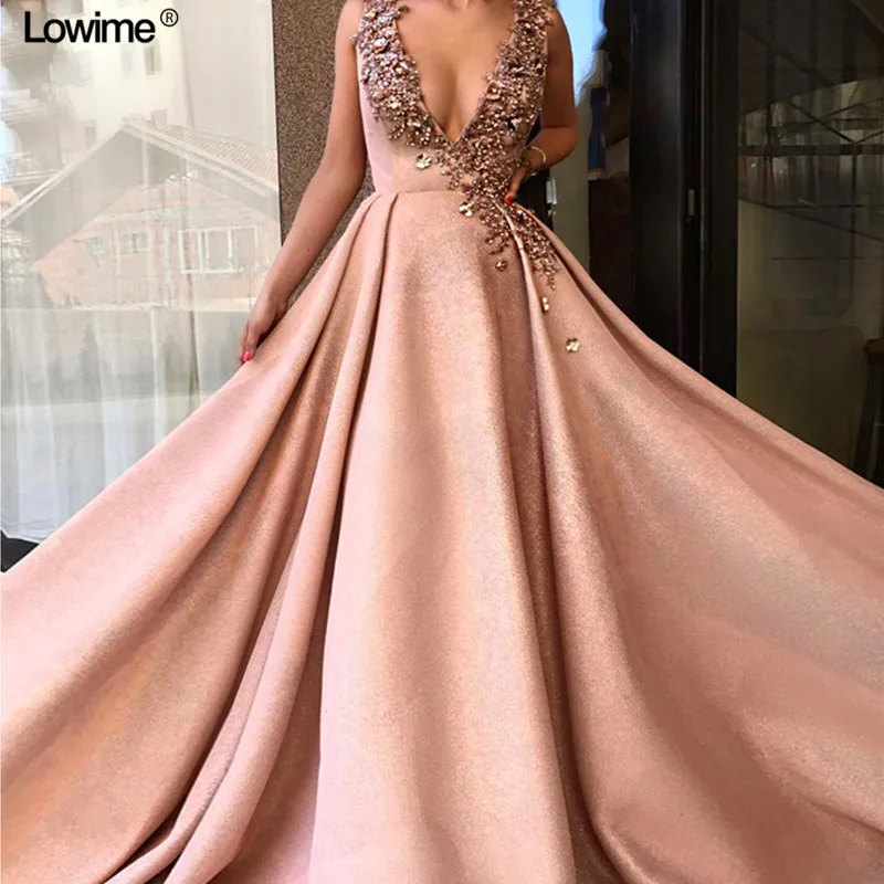 

New Long Sexy Evening Dresses A-Line Deep V-Neck Backless Evening Prom Party Gowns Red Carpet Dresses With Beads robe de soiree