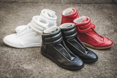

Autumn Luxury vogue Man Shoes Flats Fashion High Top Genuine Leather Black White Hook & Loop HipHop Man Casual Shoes Trainer