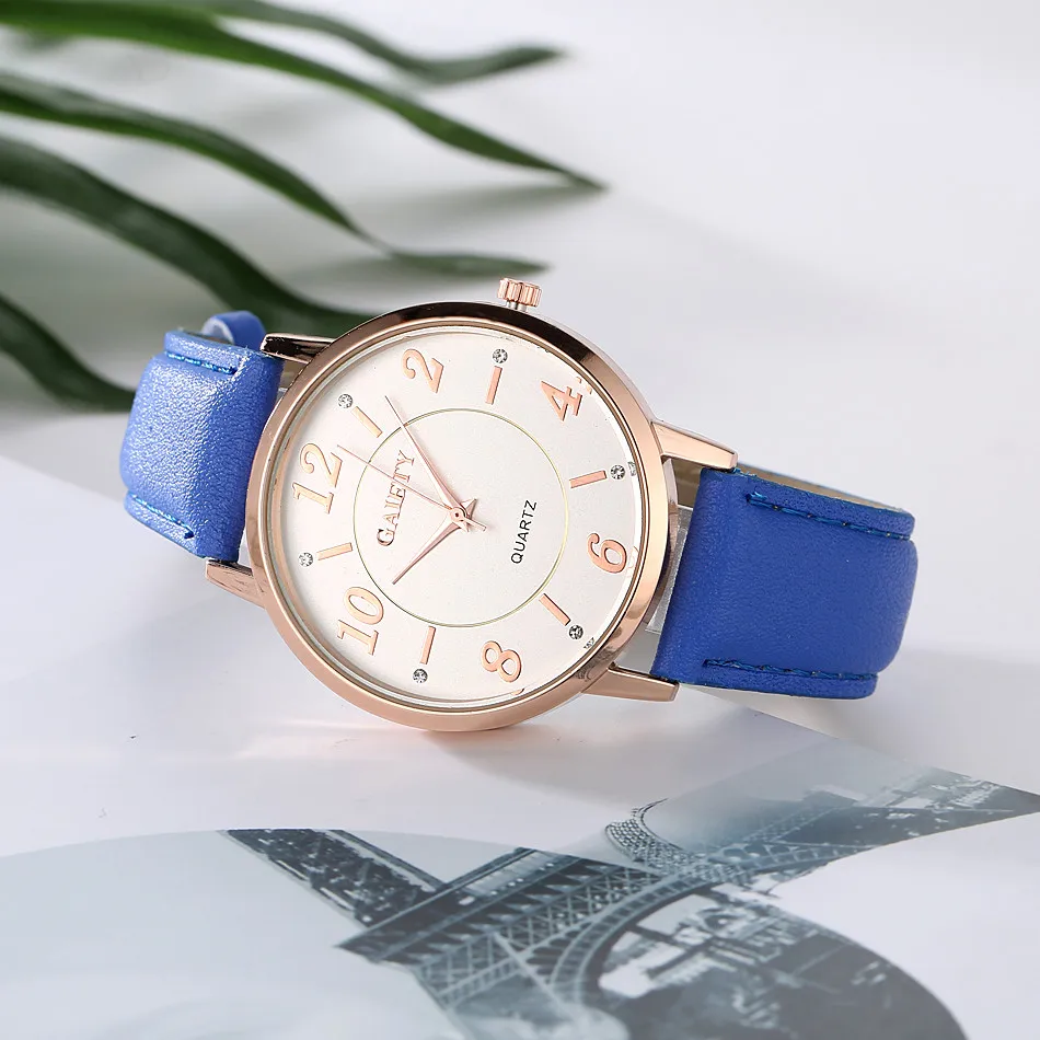 Женские модные часы с кожаным ремешком аналоговые кварцевые круглые наручные