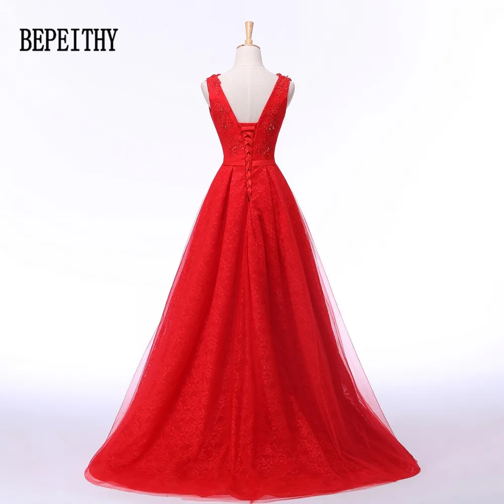 BEPEITHY Robe de soiree/Новое поступление, Длинное Красное элегантное вечернее платье с бантом и бисером, романтические торжественные платья
